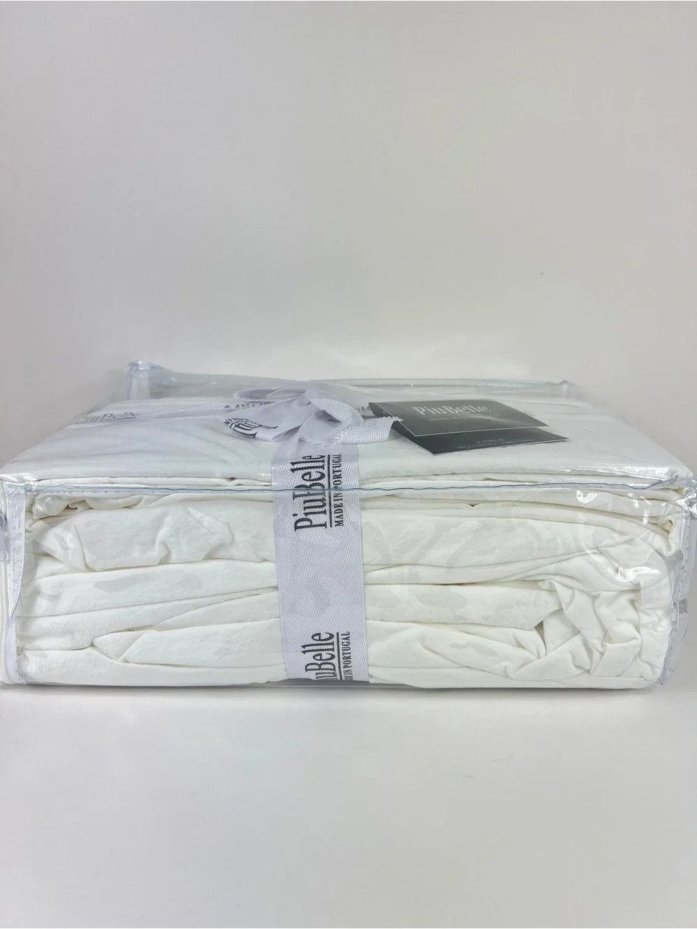PiuBelle King Sheet Set Fine Linens White Portugal Stitch 100% Cotton 4pc NEW